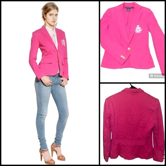 SOLD! Ralph Lauren Sport Jersey Pink Crown Crest Blazer Size 10 - Picture 1 of 9